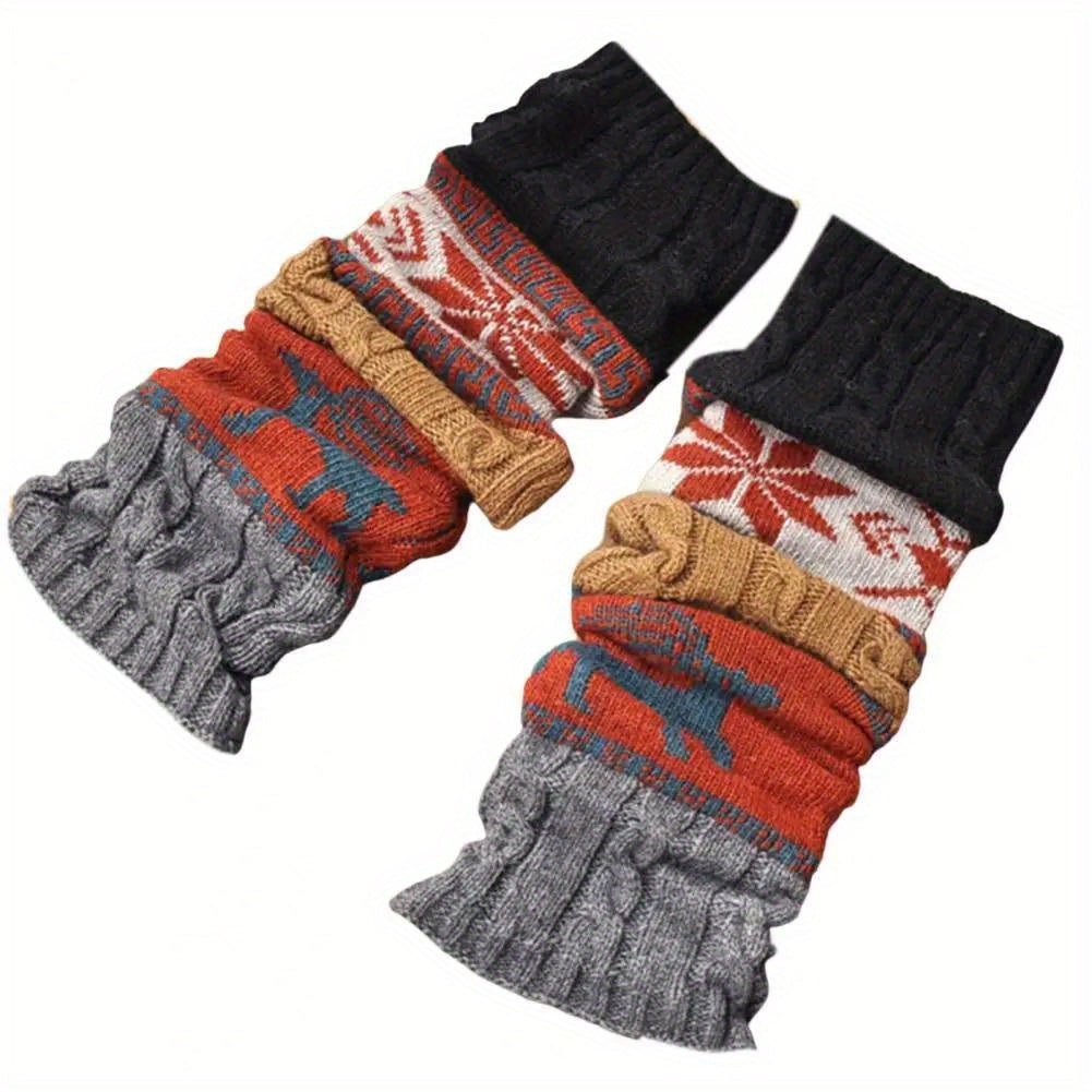 1 Pair Women's Christmas Deer & Snowflake Crochet Knee-High Socks - Stretchy Winter Boot Socks with Leg Warmers, Multi-Color Festive Patterns, Hand Wash Only, Christmas Socks SS69 12.69 Black / One-size