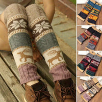 1 Pair Women's Christmas Deer & Snowflake Crochet Knee-High Socks - Stretchy Winter Boot Socks with Leg Warmers, Multi-Color Festive Patterns, Hand Wash Only, Christmas Socks SS69