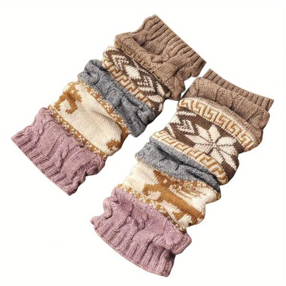 1 Pair Women's Christmas Deer & Snowflake Crochet Knee-High Socks - Stretchy Winter Boot Socks with Leg Warmers, Multi-Color Festive Patterns, Hand Wash Only, Christmas Socks SS69 15.69 Khaki / One-size