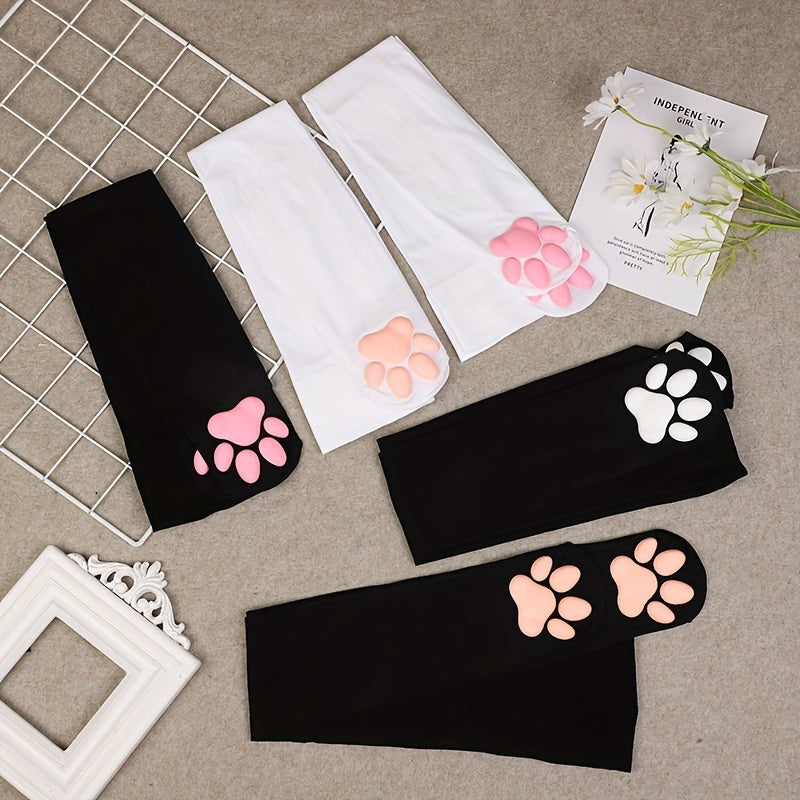 Adorable Knee Socks Featuring Cat Paw Prints for Women - Stretchy And Cozy, Perfect for Music Festivals And Cosplay