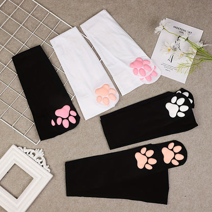 Adorable Knee Socks Featuring Cat Paw Prints for Women - Stretchy And Cozy, Perfect for Music Festivals And Cosplay