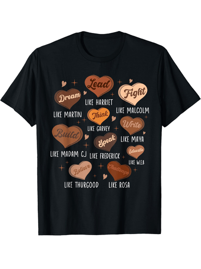 Black History Month Dream Like Martin African Leader Hearts T-Shirt Cotton Fun Design DIYMen's Soft Summer and winter breathable comfortable casual sports Halloween and Christmas gifts SS69