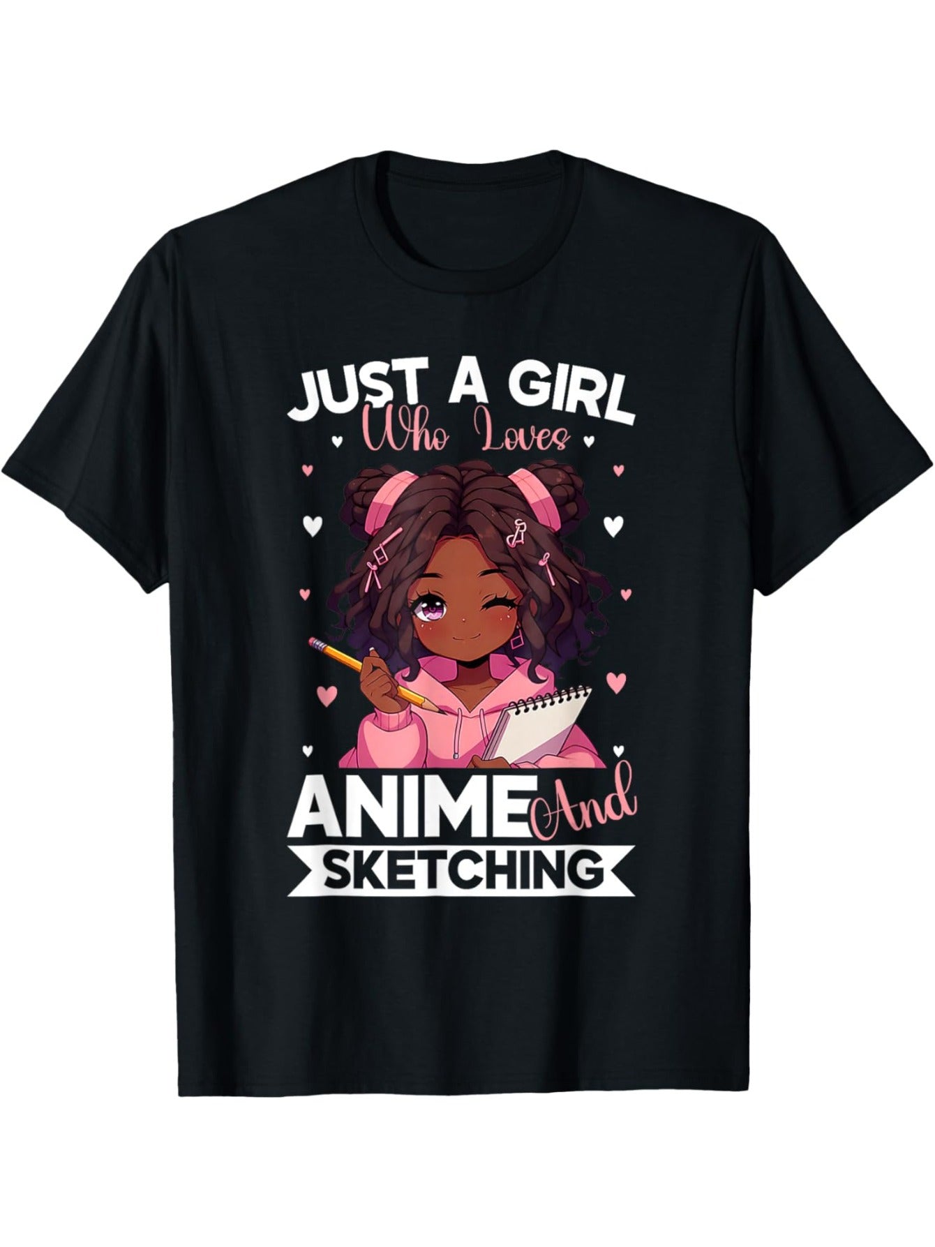 Who Loves Anime And Sketching Afro Anime Merch T-Shirt Trendy Cotton Tops Short Sleeve, Street Style Short Sleeve Tee, Comfort Tee, Casual Summer Tee, Must-have Fashionable Tee SS69