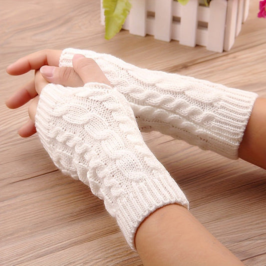 [Cozy Comfort] Women'S White Half-Finger Gloves - Elastic Fingerless Warmth, Stretchy & Comfortable for Winter Touchscreen Use, Winter Gloves SS69