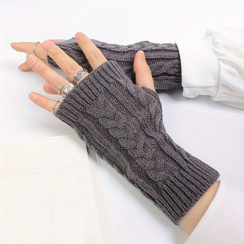 [Cozy Comfort] Women'S White Half-Finger Gloves - Elastic Fingerless Warmth, Stretchy & Comfortable for Winter Touchscreen Use, Winter Gloves SS69