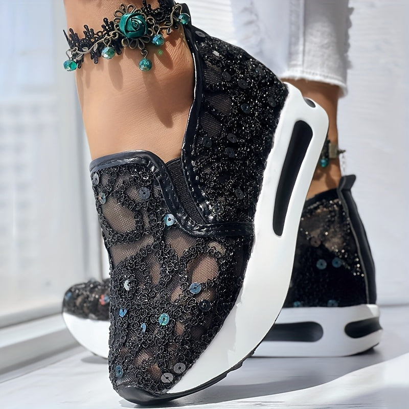 [Abstract Sneakers] Casual Abstract Print Wedge Sneakers | Side Lace-up - Without Anklet SS69 25.69 Black / US 11.5