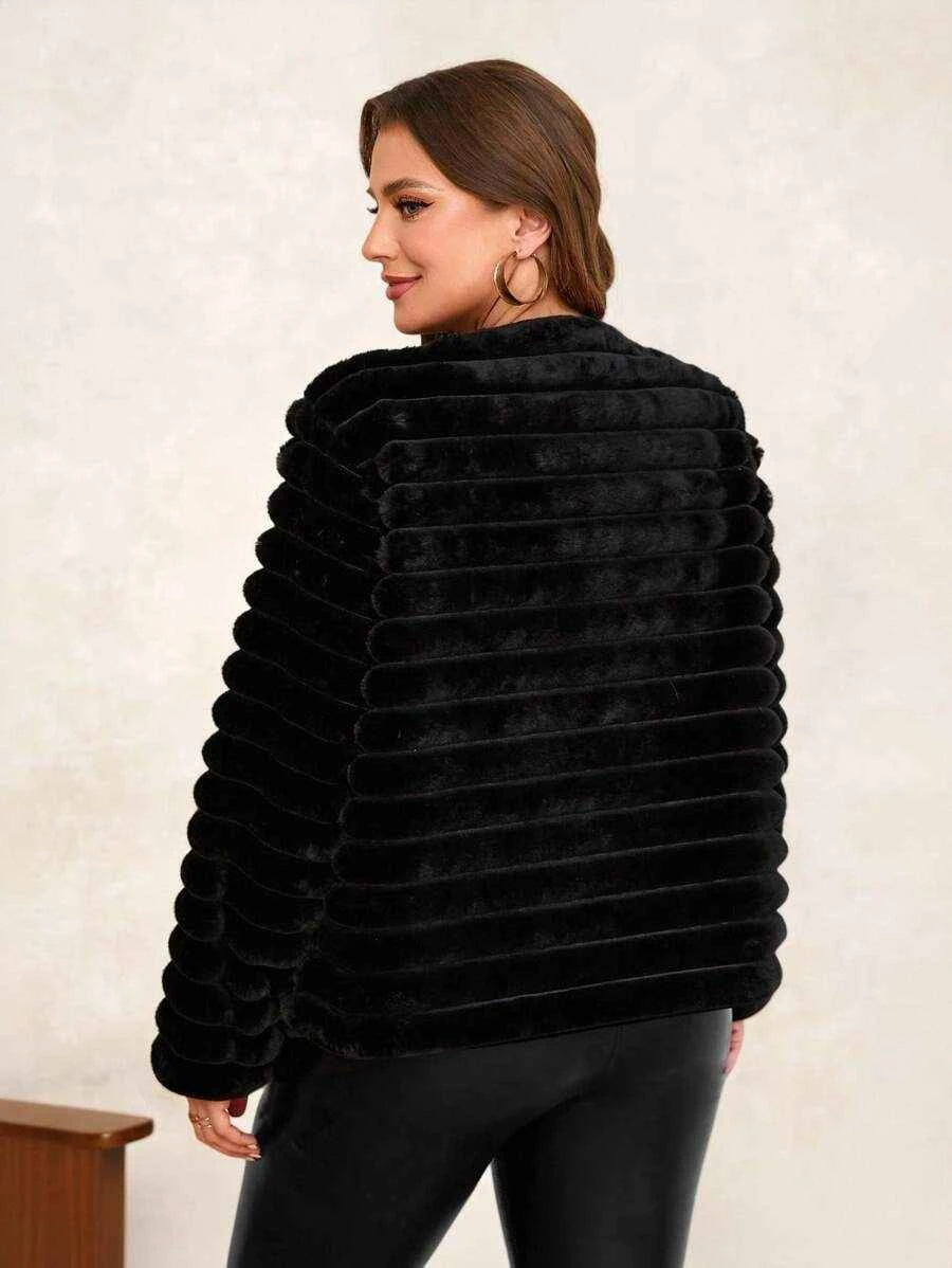 Chikora Women's Oversized Faux Fur Jacket with Long Sleeves and Open Front