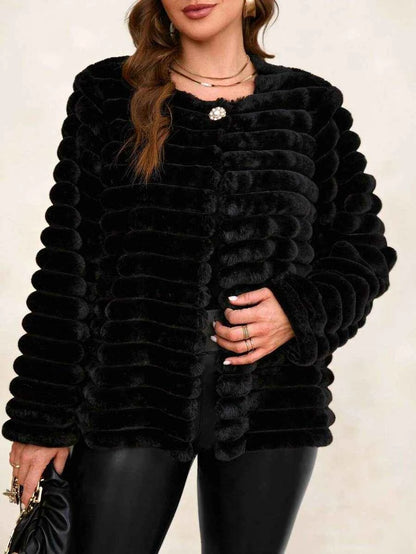 Chikora Women's Oversized Faux Fur Jacket with Long Sleeves and Open Front