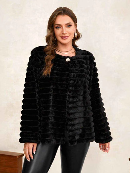 Chikora Women's Oversized Faux Fur Jacket with Long Sleeves and Open Front