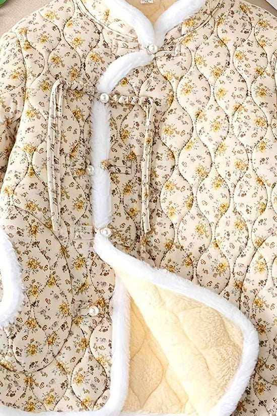 Plus Size, Women's Chinese Style Winter Coat with Cheona Collar (Standing Pronunciation) - Thick Padded Warm Jacket, Retro Button Front, Zipper Back Closure, Machine Washable Outerwear