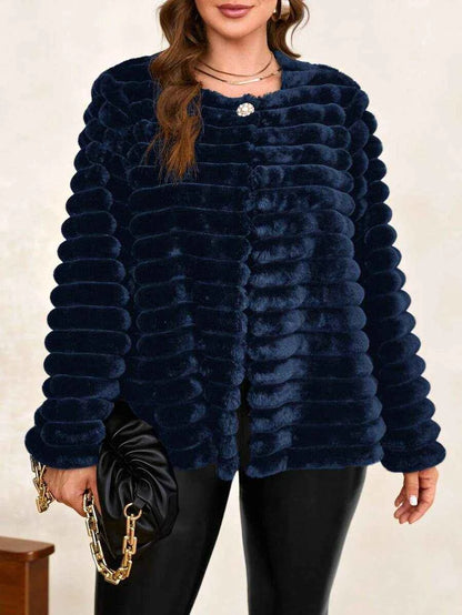 Chikora Women's Oversized Faux Fur Jacket with Long Sleeves and Open Front