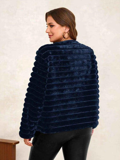 Chikora Women's Oversized Faux Fur Jacket with Long Sleeves and Open Front