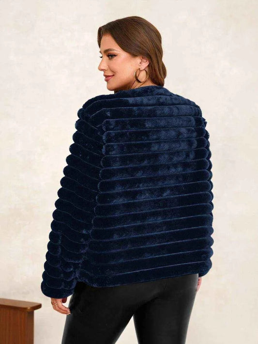 Chikora Women's Oversized Faux Fur Jacket with Long Sleeves and Open Front