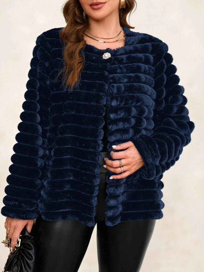Chikora Women's Oversized Faux Fur Jacket with Long Sleeves and Open Front