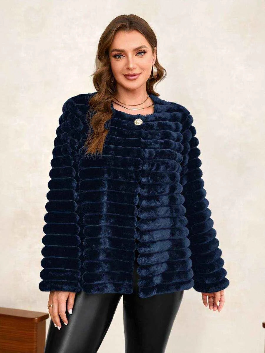 Chikora Women's Oversized Faux Fur Jacket with Long Sleeves and Open Front