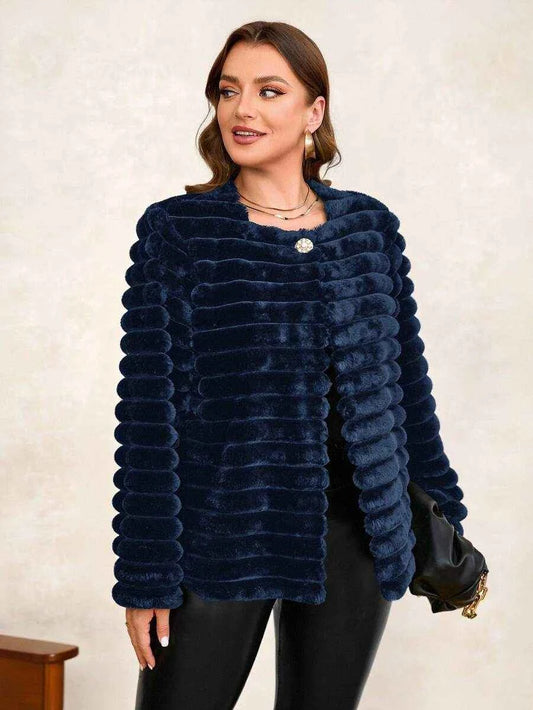 Chikora Women's Oversized Faux Fur Jacket with Long Sleeves and Open Front