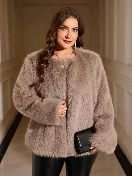 Chikora Women's Oversized Faux Fur Jacket with Long Sleeves and Open Front