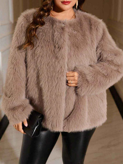 Chikora Women's Oversized Faux Fur Jacket with Long Sleeves and Open Front