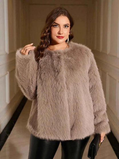 Chikora Women's Oversized Faux Fur Jacket with Long Sleeves and Open Front