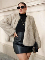 Chikora Women's Oversized Faux Fur Jacket with Long Sleeves and Open Front