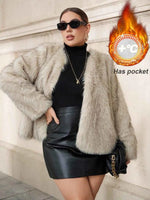 Chikora Women's Oversized Faux Fur Jacket with Long Sleeves and Open Front