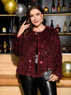 Chikora Women's Oversized Faux Fur Jacket with Long Sleeves and Open Front