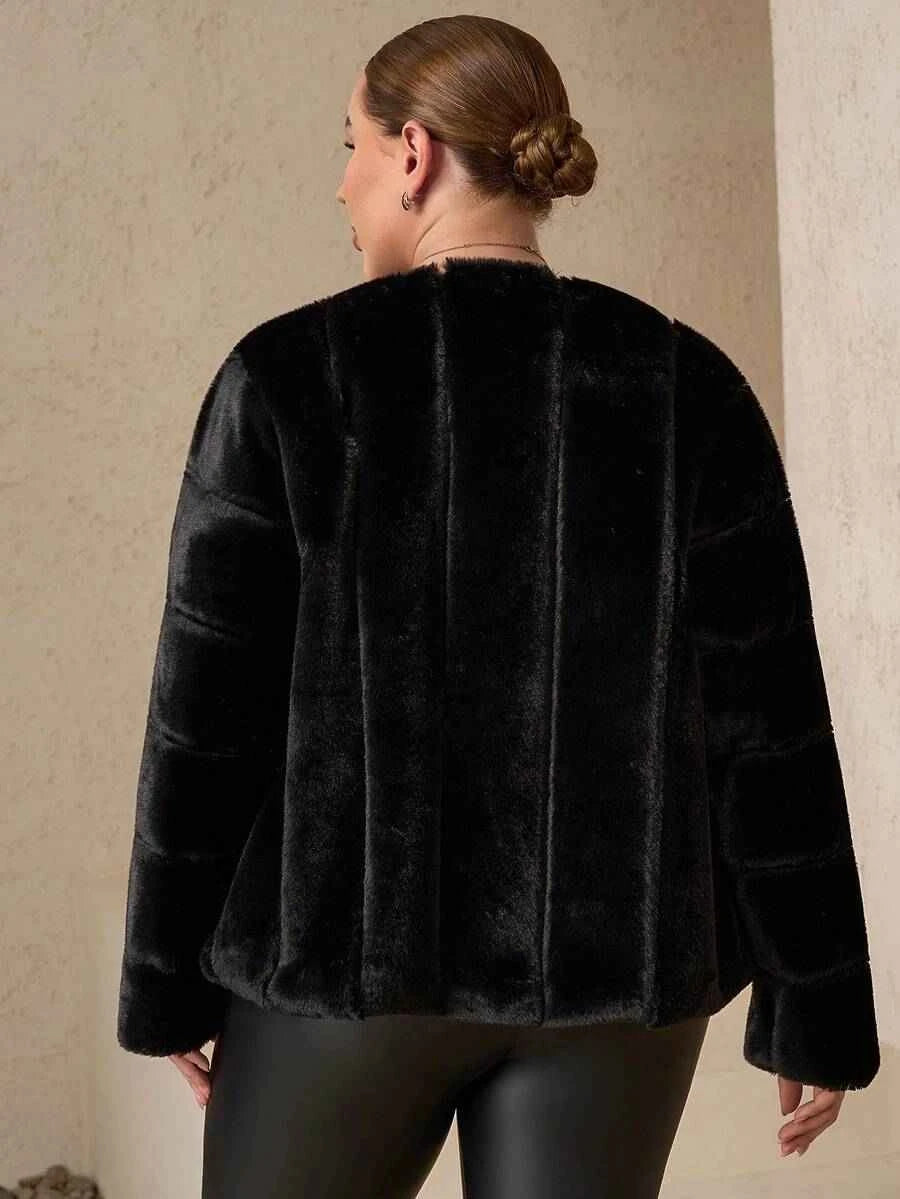 Chikora Women's Oversized Faux Fur Jacket with Long Sleeves and Open Front