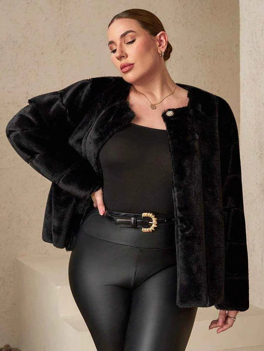 Chikora Women's Oversized Faux Fur Jacket with Long Sleeves and Open Front