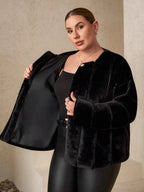 Chikora Women's Oversized Faux Fur Jacket with Long Sleeves and Open Front