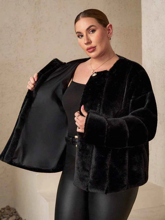 Chikora Women's Oversized Faux Fur Jacket with Long Sleeves and Open Front