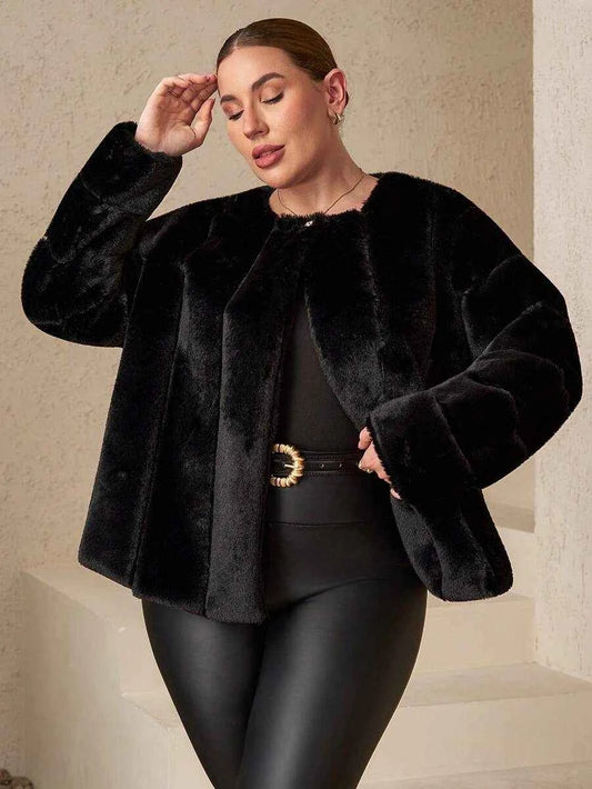 Chikora Women's Oversized Faux Fur Jacket with Long Sleeves and Open Front