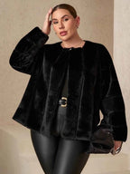 Chikora Women's Oversized Faux Fur Jacket with Long Sleeves and Open Front