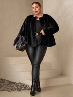 Chikora Women's Oversized Faux Fur Jacket with Long Sleeves and Open Front