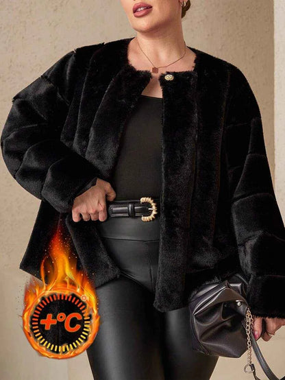 Chikora Women's Oversized Faux Fur Jacket with Long Sleeves and Open Front