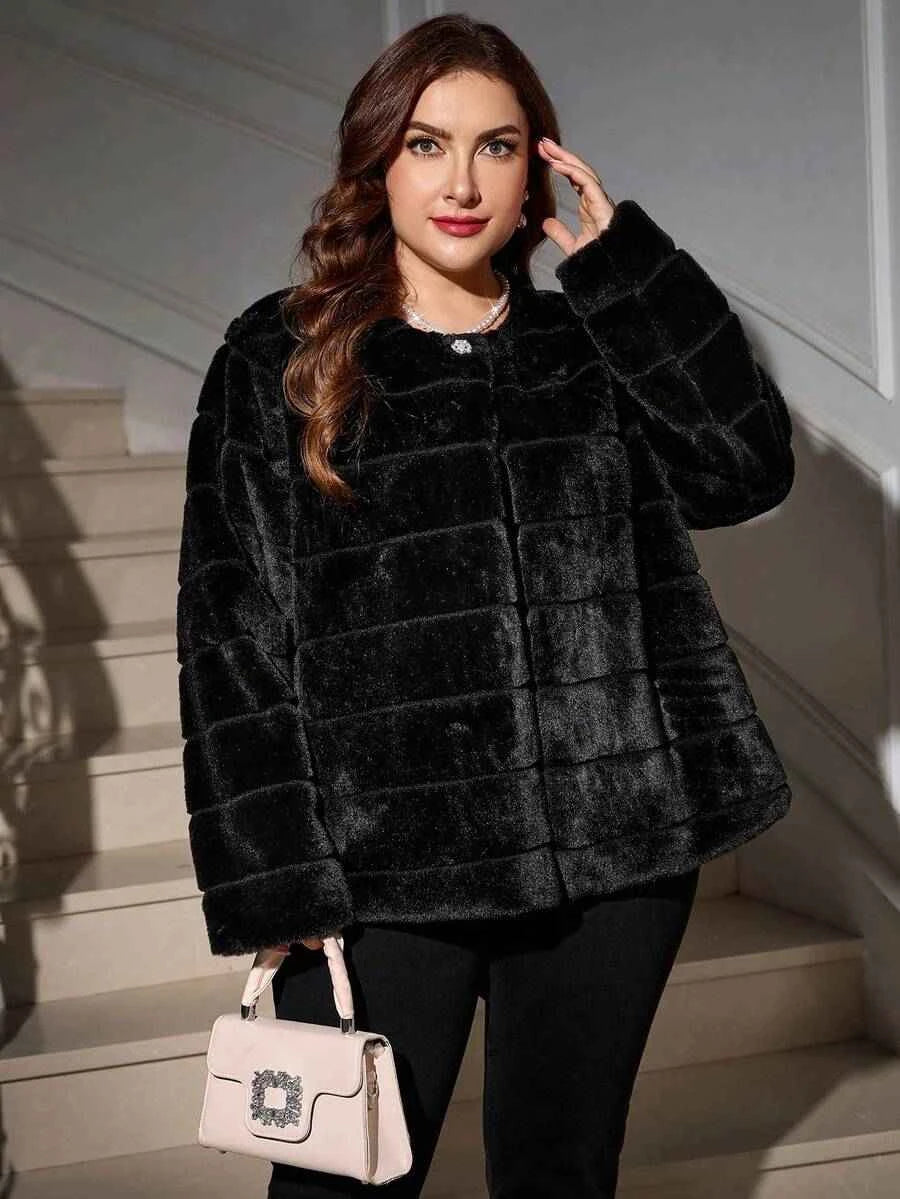 Chikora Women's Oversized Faux Fur Jacket with Long Sleeves and Open Front
