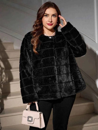 Chikora Women's Oversized Faux Fur Jacket with Long Sleeves and Open Front