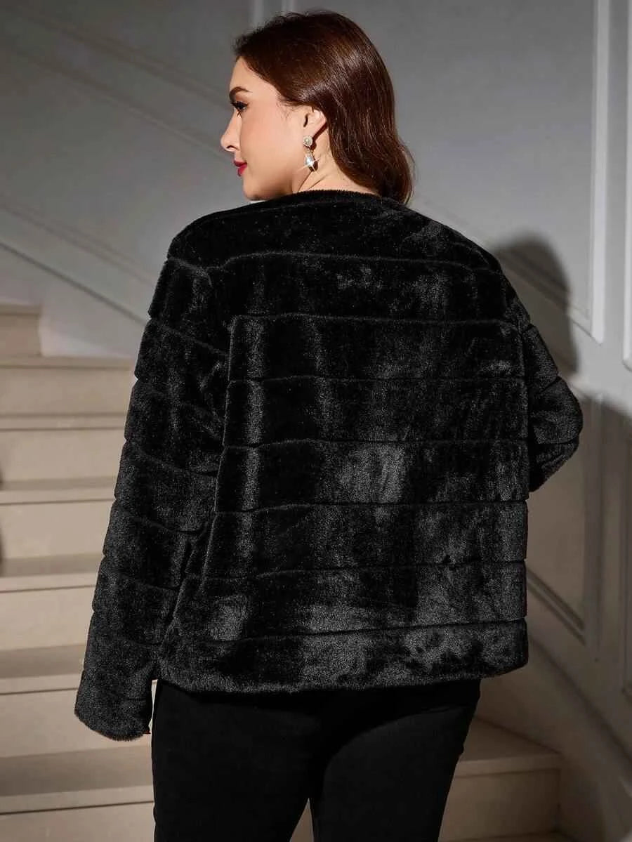 Chikora Women's Oversized Faux Fur Jacket with Long Sleeves and Open Front