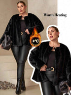 Chikora Women's Oversized Faux Fur Jacket with Long Sleeves and Open Front