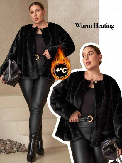 Chikora Women's Oversized Faux Fur Jacket with Long Sleeves and Open Front