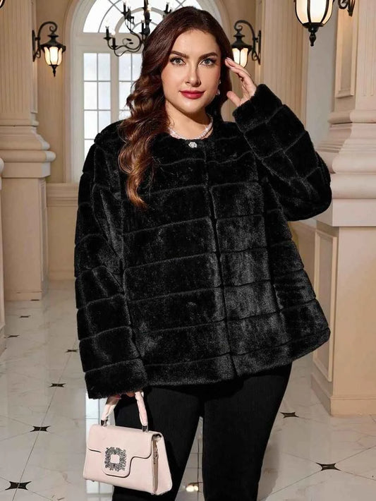 Chikora Women's Oversized Faux Fur Jacket with Long Sleeves and Open Front