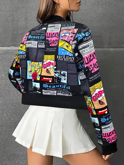 [Lightweight Anime-Inspired Jacket Casual] Women's Lightweight Anime-Inspired Jacket - Casual Zip-Up Outerwear for Spring & Fall, Polyester SS69