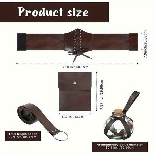 Women's Medieval Renaissance Dress Costume with Corset Belt & Pouch - Bohemian Style Medieval Attire, Scale/Impressions (Not Feathers), Standard Sizing (No Plus Size) for Renaissance Fairs, Medieval Parties, Historical Events