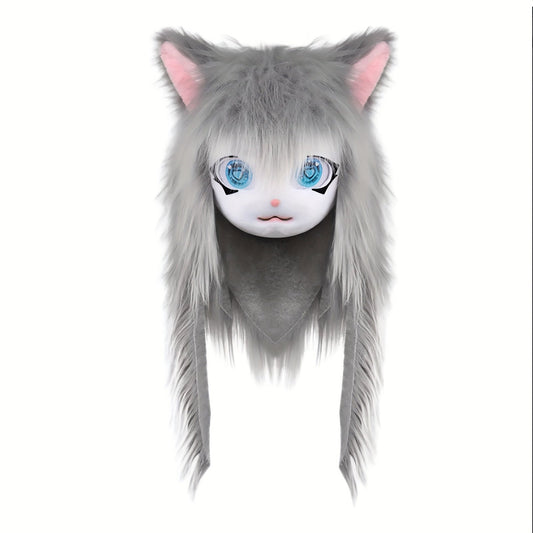 Animal Head Cat Fursuit Cut Mask Halloween Masquerade Cosplay Costume Props SS69 46.69 Gray