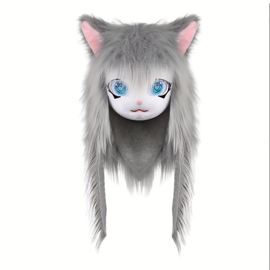 Animal Head Cat Fursuit Cut Mask Halloween Masquerade Cosplay Costume Props SS69 46.69 Gray