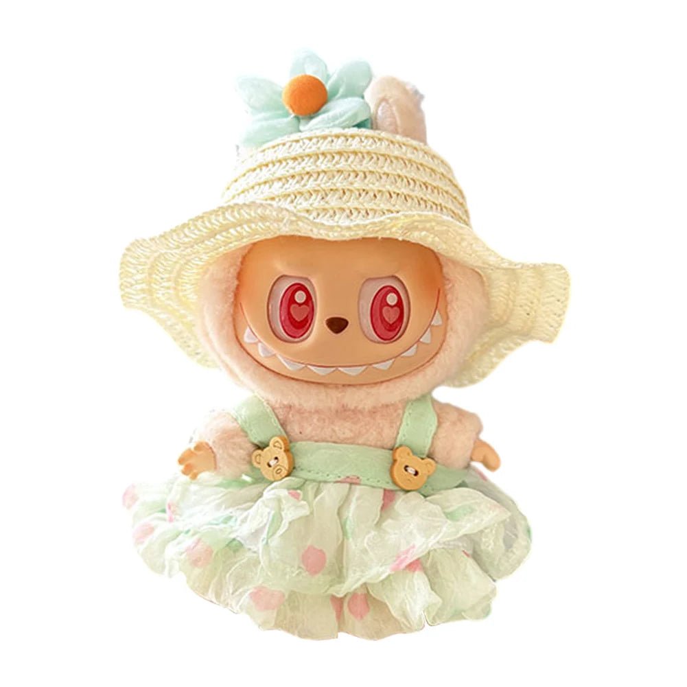 17cm Mini Plush Doll's Clothes Outfit Accessories for Korea Kpop Labubu Dolls Sit Party Overalls Clothing Gift （Only clothes） - SS69
