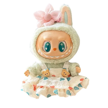 17cm Mini Plush Doll's Clothes Outfit Accessories for Korea Kpop Labubu Dolls Sit Party Overalls Clothing Gift （Only clothes） - SS69