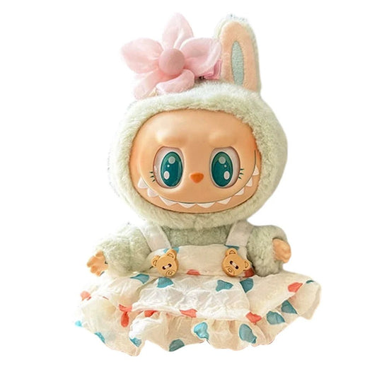 17cm Mini Plush Doll's Clothes Outfit Accessories for Korea Kpop Labubu Dolls Sit Party Overalls Clothing Gift （Only clothes） - SS69