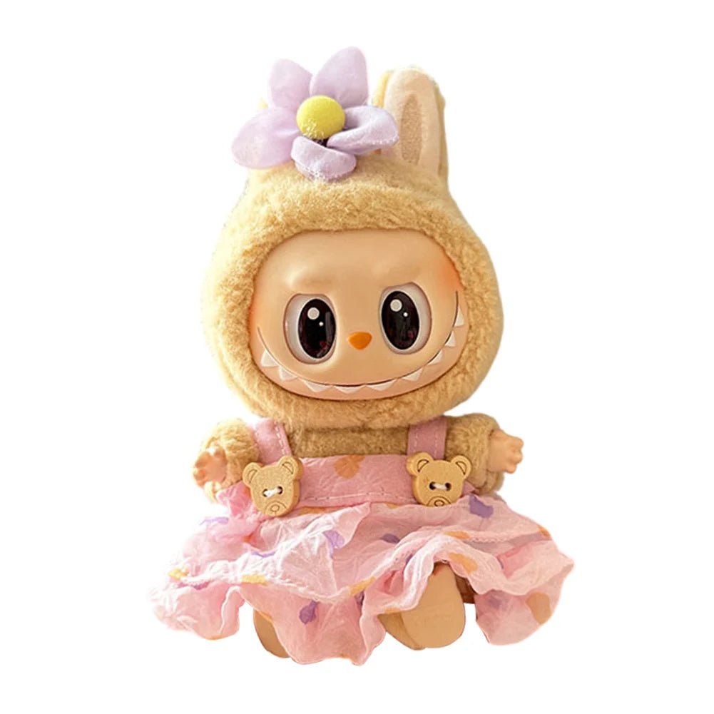 17cm Mini Plush Doll's Clothes Outfit Accessories for Korea Kpop Labubu Dolls Sit Party Overalls Clothing Gift （Only clothes） - SS69