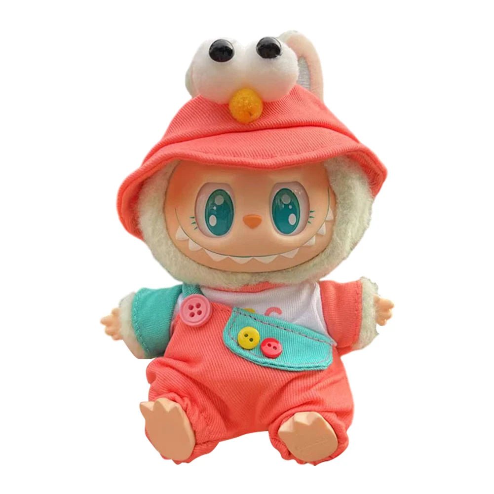 17cm Mini Plush Doll's Clothes Outfit Accessories for Korea Kpop Labubu Dolls Sit Party Overalls Clothing Gift （Only clothes） - SS69