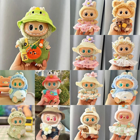 17cm Mini Plush Doll's Clothes Outfit Accessories for Korea Kpop Labubu Dolls Sit Party Overalls Clothing Gift （Only clothes） - SS69